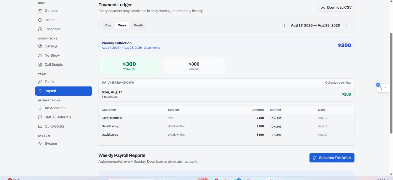 Payment ledger: deposits, balances and sync history in one place.